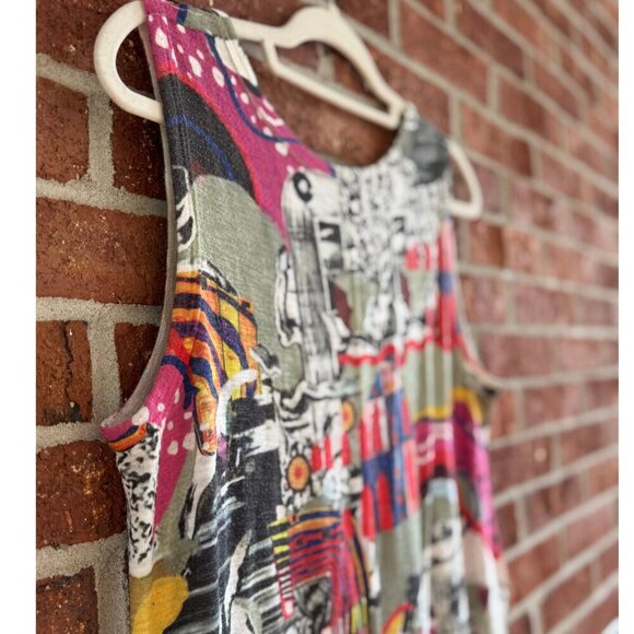 Inoah Sleeveless Midi Dress Abstract Art Print Size L Made in USA - Picture 4 of 9